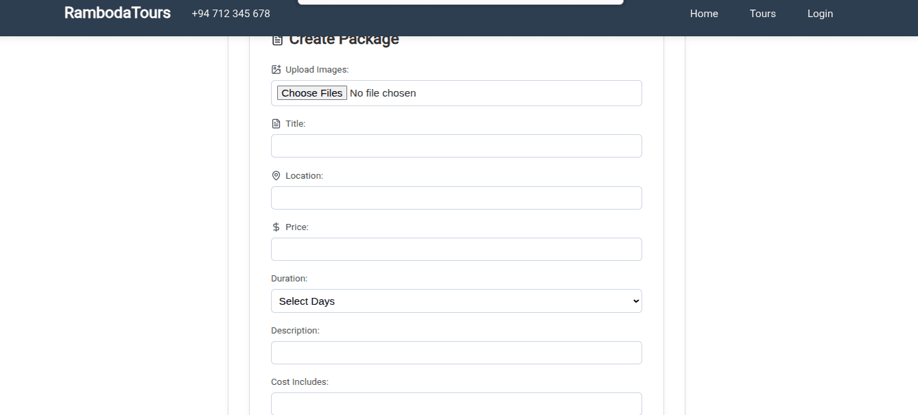 Package creation screen