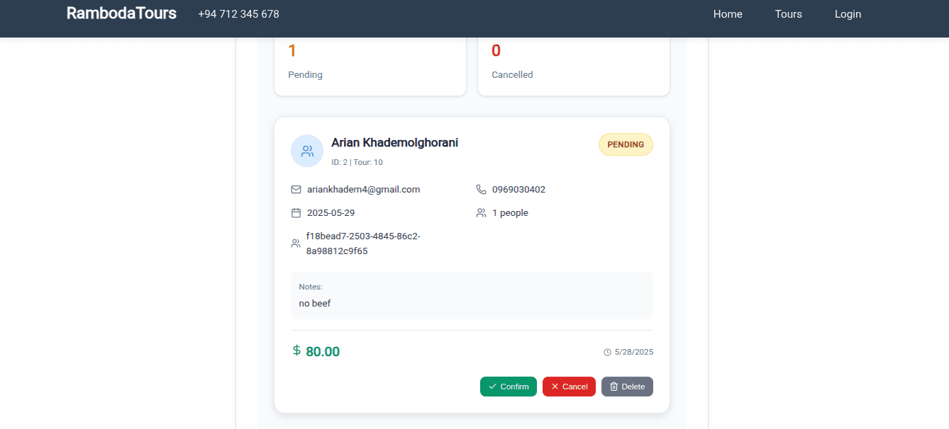Admin booking management