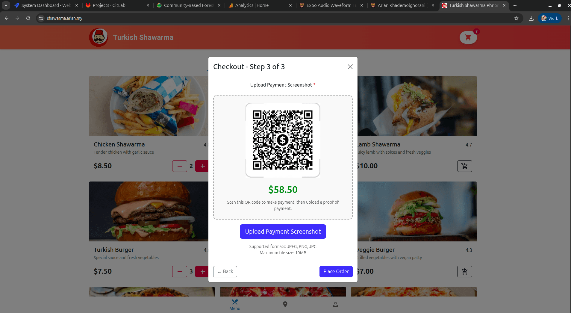Payment screen