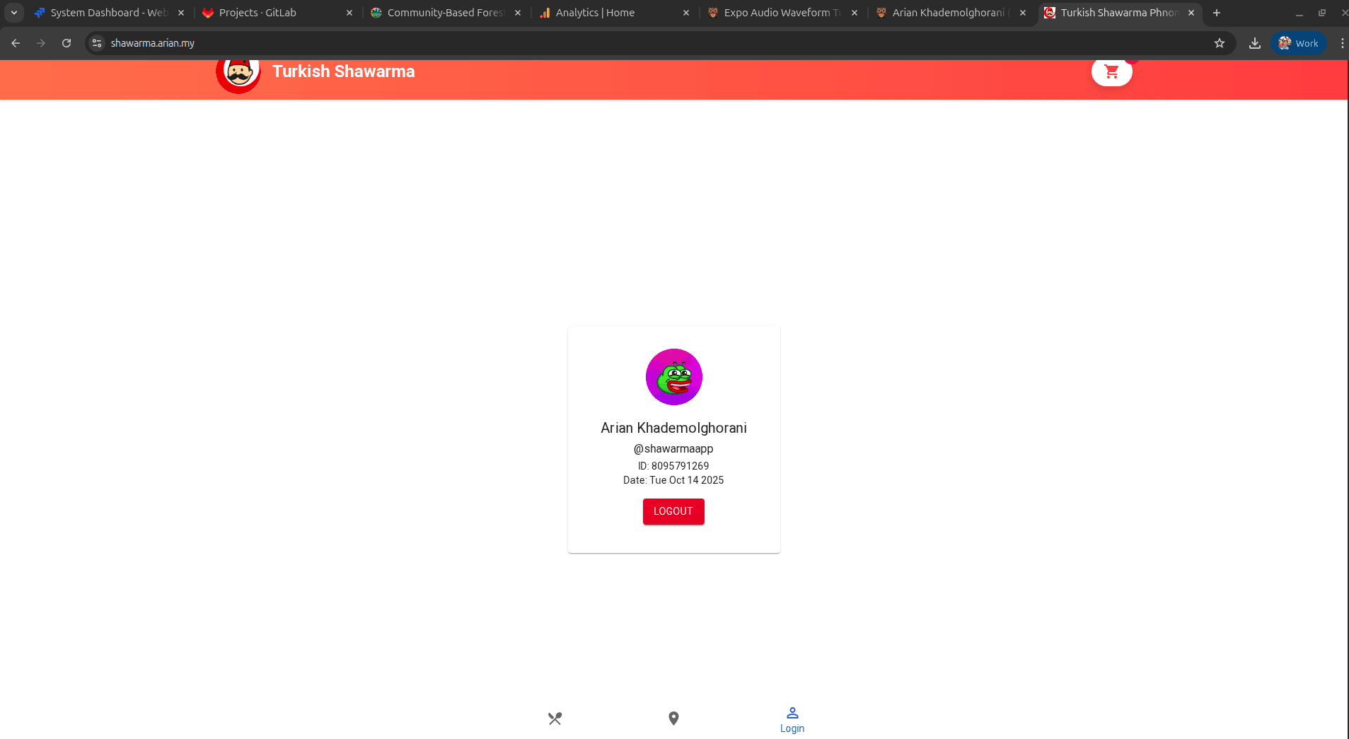 Telegram login screen